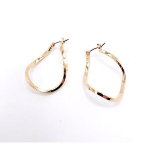 Gold Tone Twisted Hoop Earrings 1.5in Hinged Asymmetrical Modern